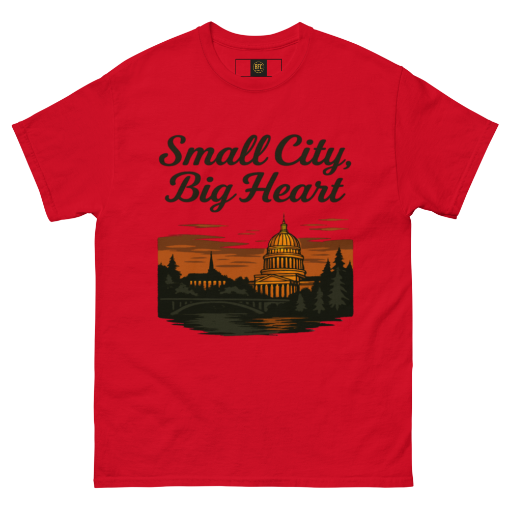 Small City, Big Hearts – Charleston West Virginia Cotton Shirt for Locals, Appalachian Skyline Graphic Tee, Hometown Pride Apparel for Men and Women