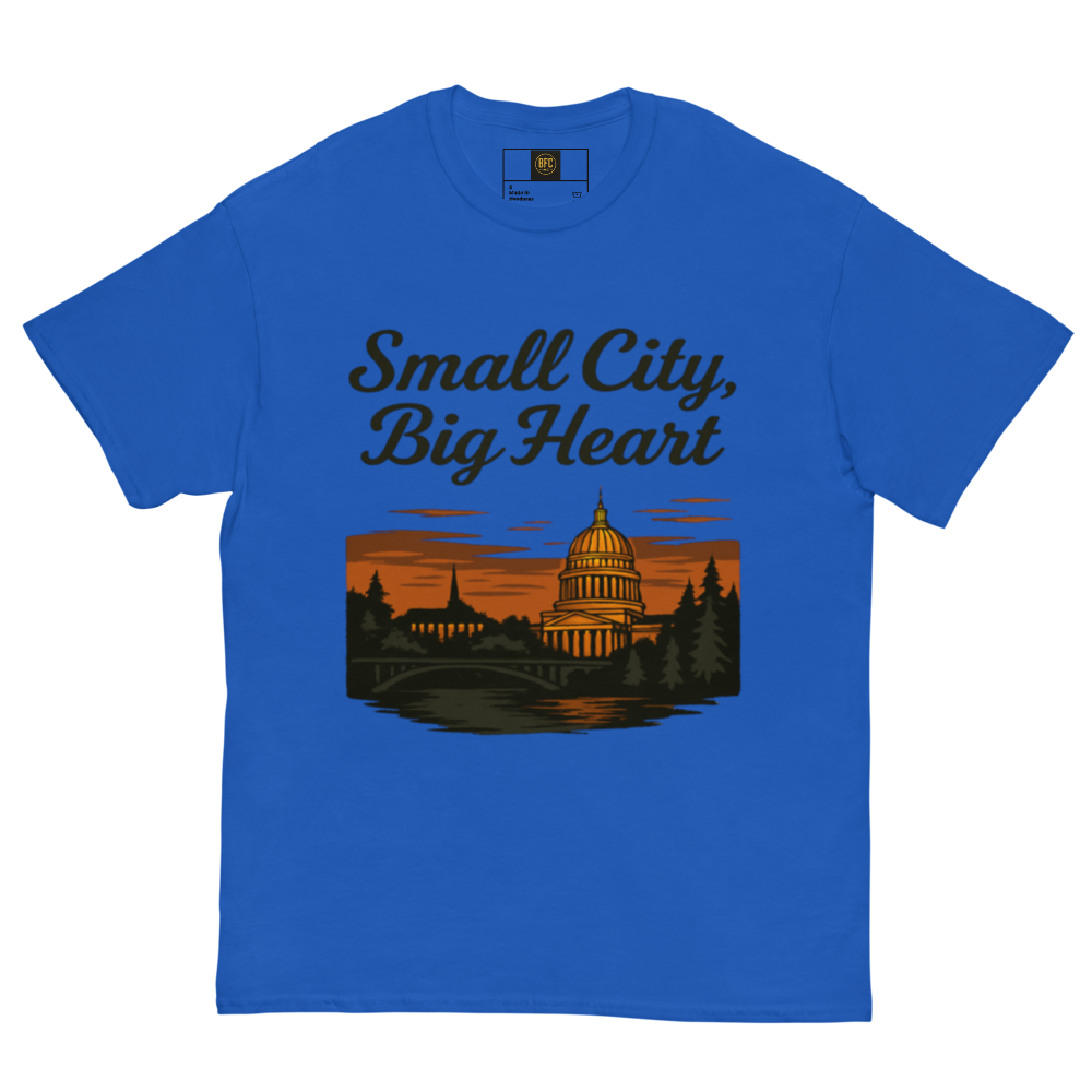 Small City, Big Hearts – Charleston West Virginia Cotton Shirt for Locals, Appalachian Skyline Graphic Tee, Hometown Pride Apparel for Men and Women