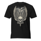 Wings of the Fallen – Thick Cotton Short-Sleeve T-Shirt for Men and Women, Skull and Wings Graphic Tee with Warrior Mindset, Gothic Streetwear for Storm Survivors and Fighter Spirits
