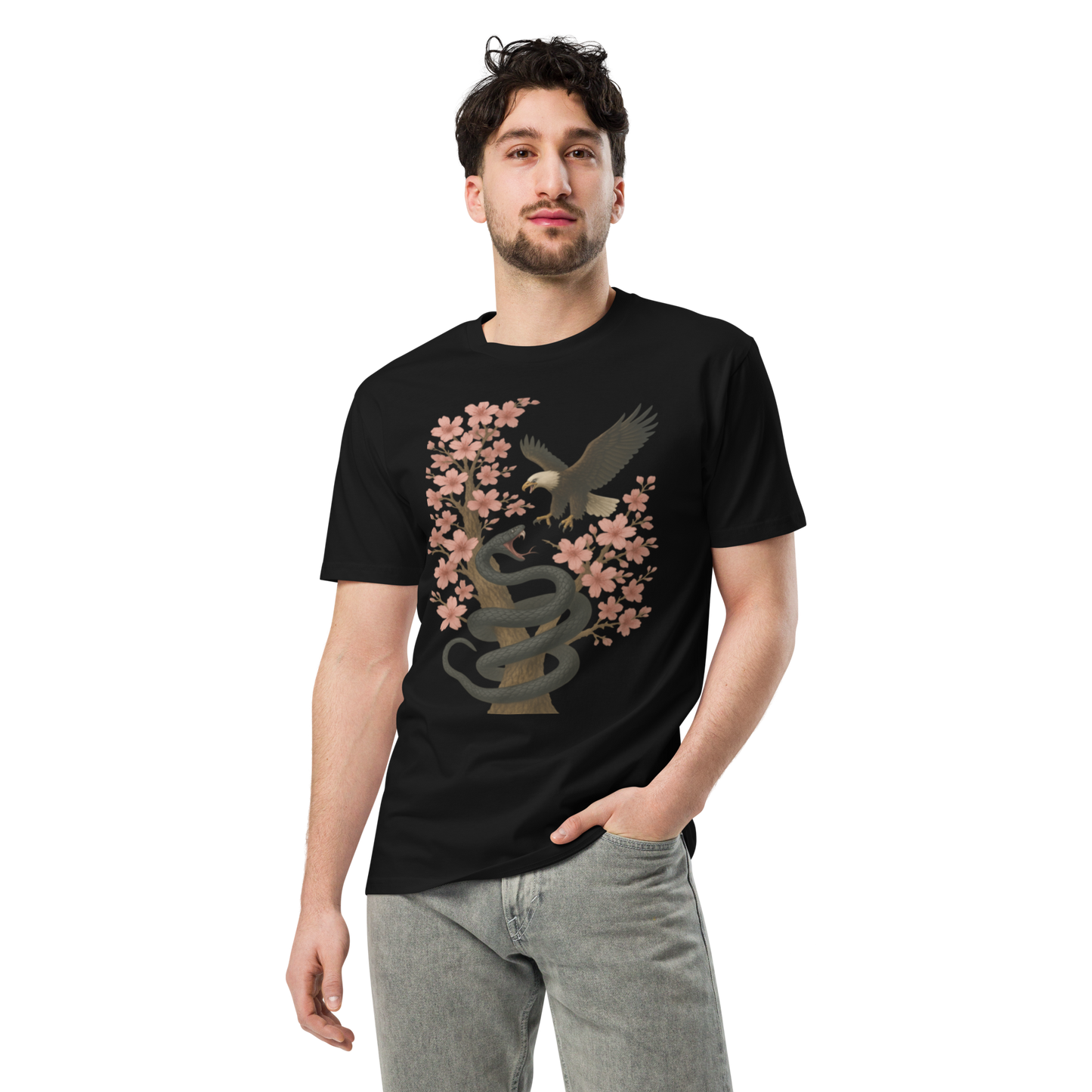 Serpent Way of the Wise – Graphic Tee for Men and Women, Eagle and Snake Symbolic Streetwear, Tattoo-Inspired Apparel with Philosophical Design