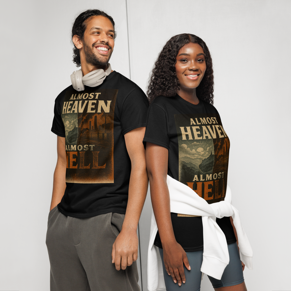 Almost Heaven, Almost Hell – West Virginia Cotton Statement Shirt, Freedom vs. Confinement Streetwear for Activists, Urban Justice Graphic Tee for Men and Women