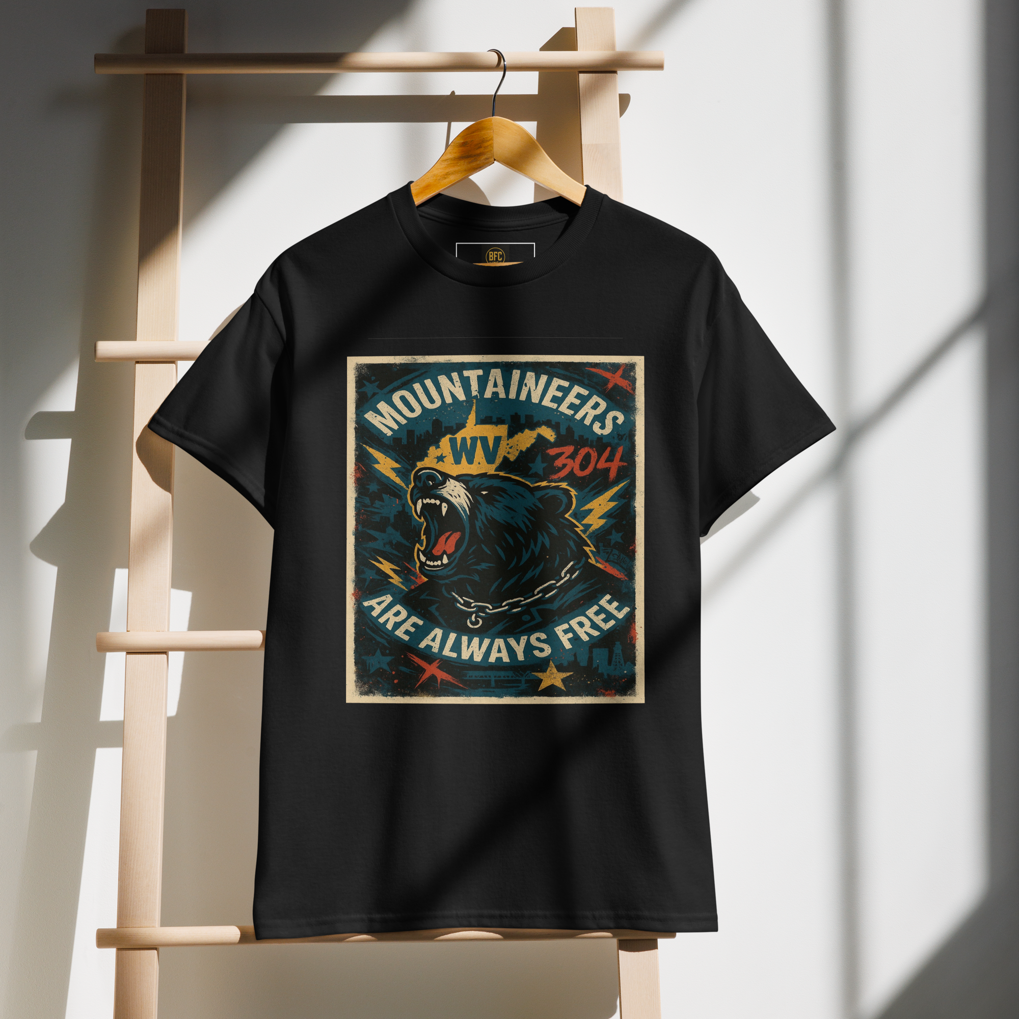 Mountaineers Are Always Free – West Virginia Cotton T-Shirt for Men and Women, Bear Graphic Freedom Tee, 304 Pride Streetwear with Appalachian Resilience Design