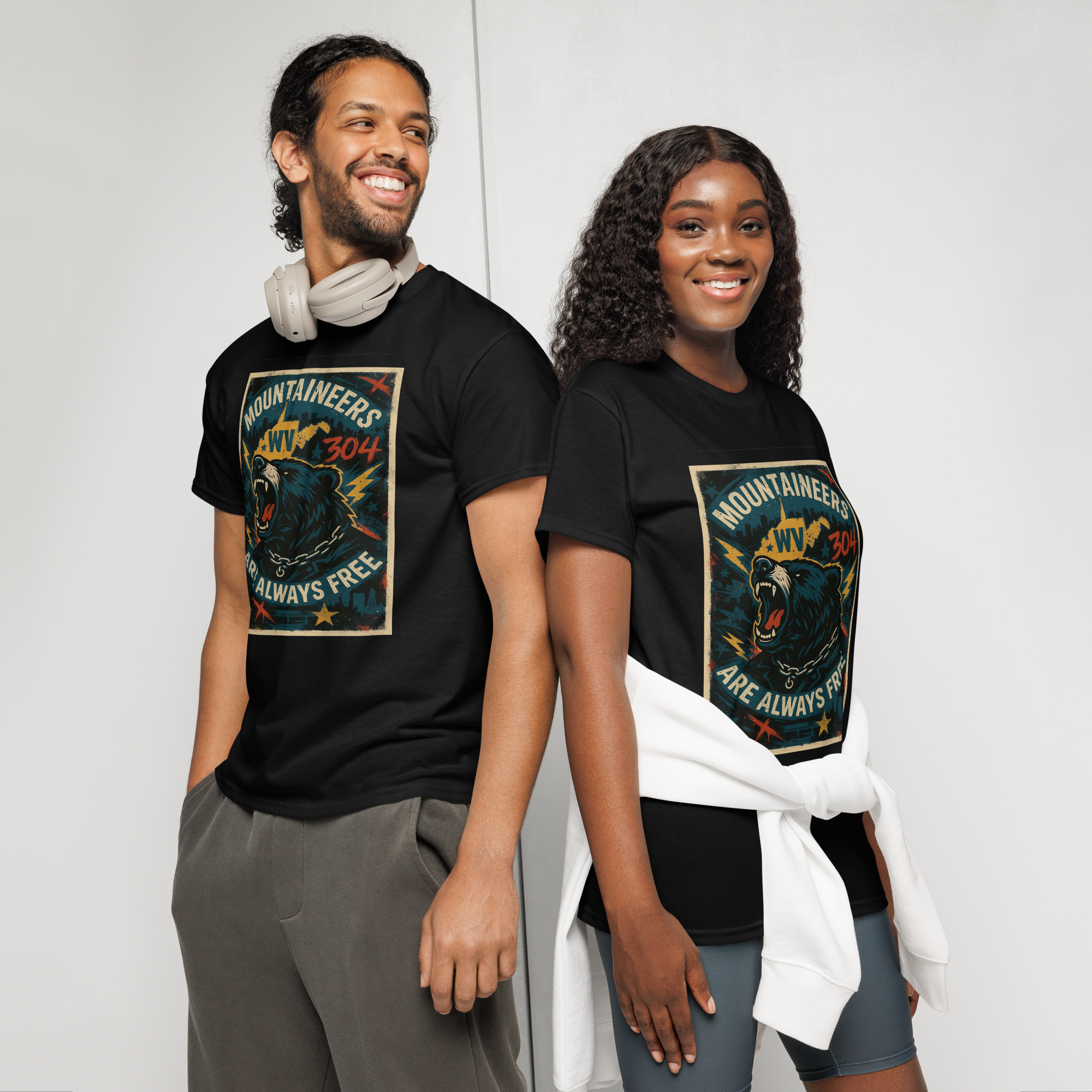 Mountaineers Are Always Free – West Virginia Cotton T-Shirt for Men and Women, Bear Graphic Freedom Tee, 304 Pride Streetwear with Appalachian Resilience Design