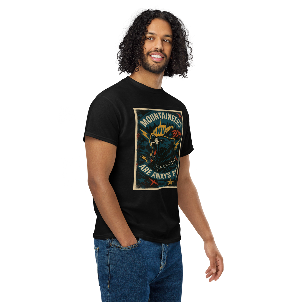 Mountaineers Are Always Free – West Virginia Cotton T-Shirt for Men and Women, Bear Graphic Freedom Tee, 304 Pride Streetwear with Appalachian Resilience Design