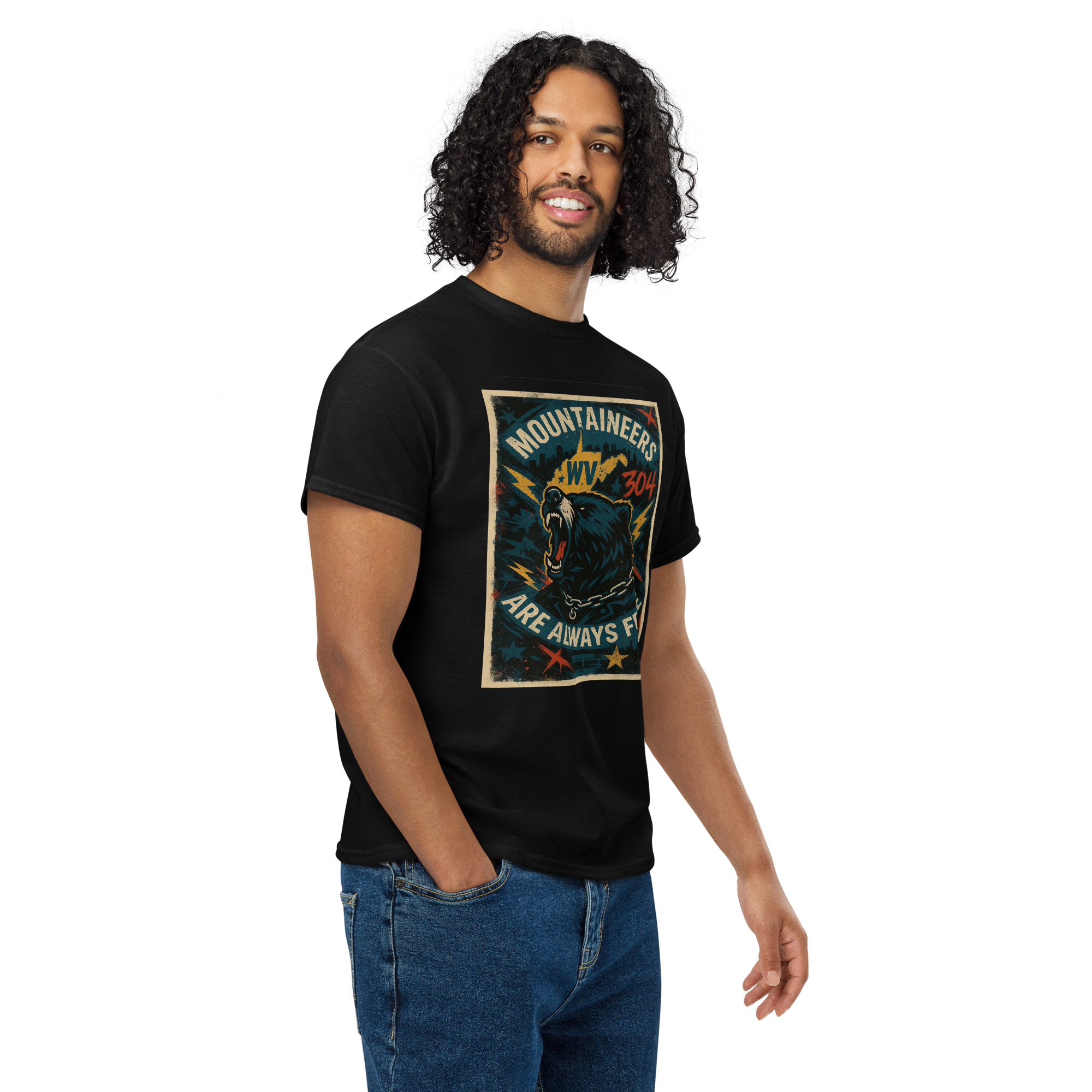 Mountaineers Are Always Free – West Virginia Cotton T-Shirt for Men and Women, Bear Graphic Freedom Tee, 304 Pride Streetwear with Appalachian Resilience Design