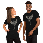 Grave to Glory – Cotton Graphic T-Shirt for Men and Women, Angel Skeleton Streetwear with Glowing Halo Design, Spiritual Grunge Apparel for Soul Survivors and Resilient Rebels