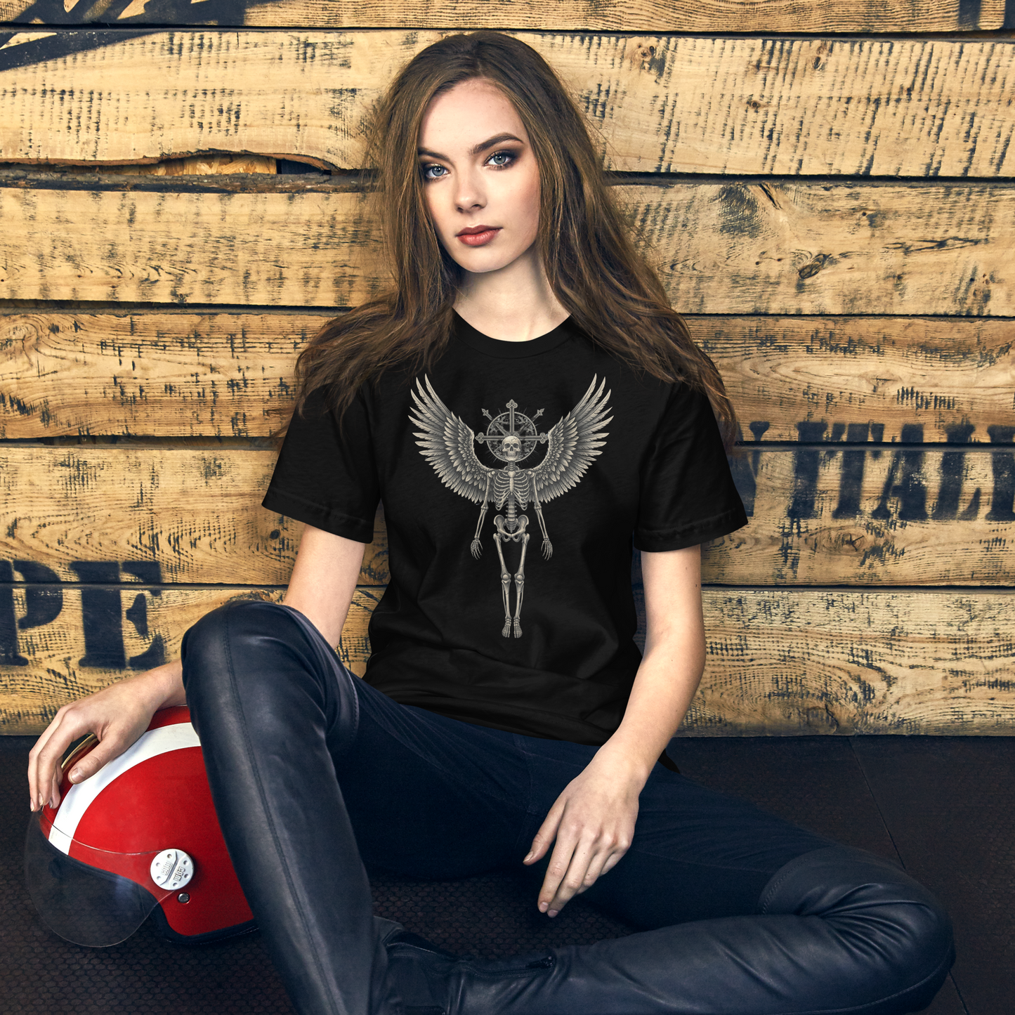 Grave to Glory – Cotton Graphic T-Shirt for Men and Women, Angel Skeleton Streetwear with Glowing Halo Design, Spiritual Grunge Apparel for Soul Survivors and Resilient Rebels