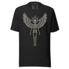 Grave to Glory – Cotton Graphic T-Shirt for Men and Women, Angel Skeleton Streetwear with Glowing Halo Design, Spiritual Grunge Apparel for Soul Survivors and Resilient Rebels
