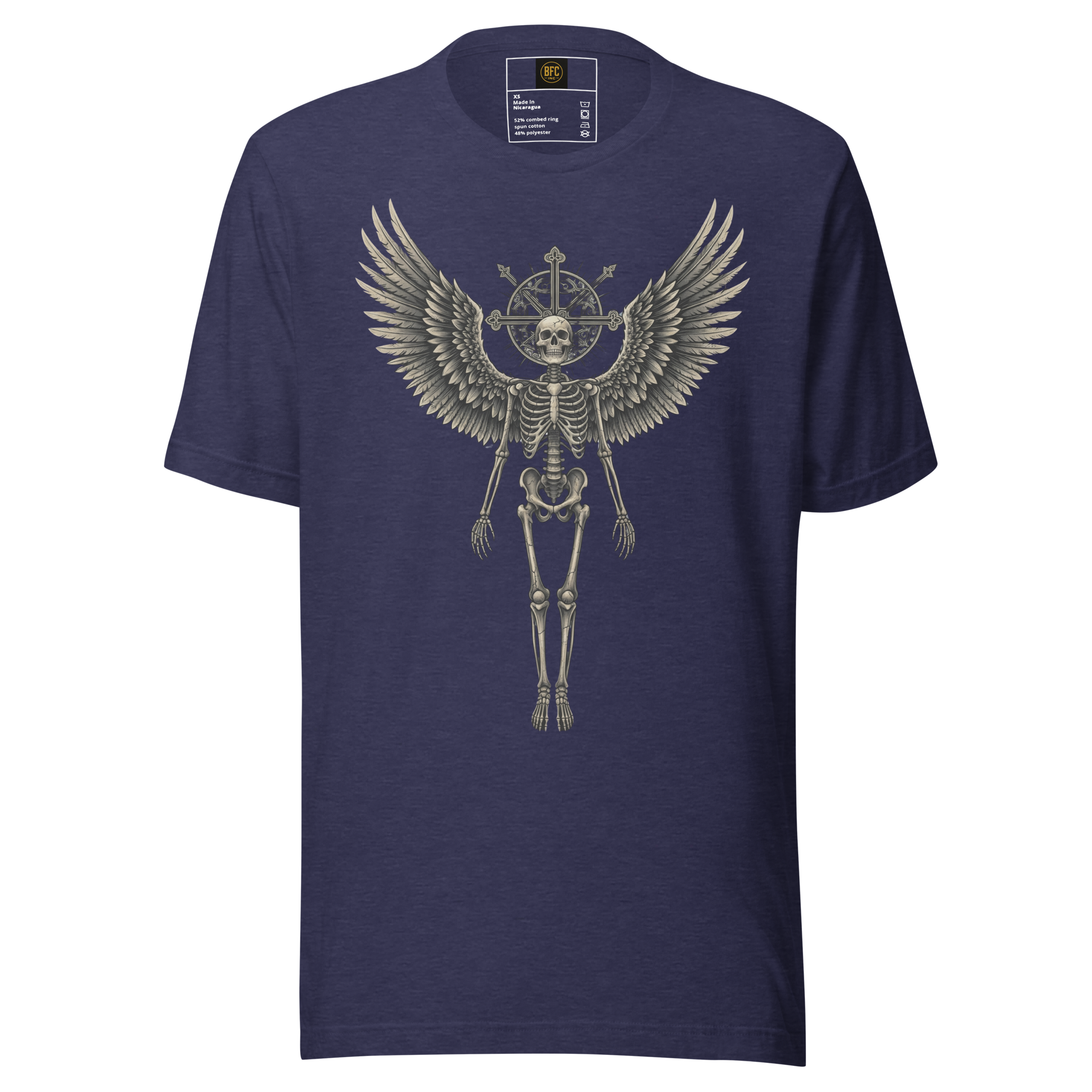 Grave to Glory – Cotton Graphic T-Shirt for Men and Women, Angel Skeleton Streetwear with Glowing Halo Design, Spiritual Grunge Apparel for Soul Survivors and Resilient Rebels