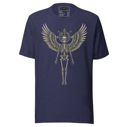 Grave to Glory – Cotton Graphic T-Shirt for Men and Women, Angel Skeleton Streetwear with Glowing Halo Design, Spiritual Grunge Apparel for Soul Survivors and Resilient Rebels