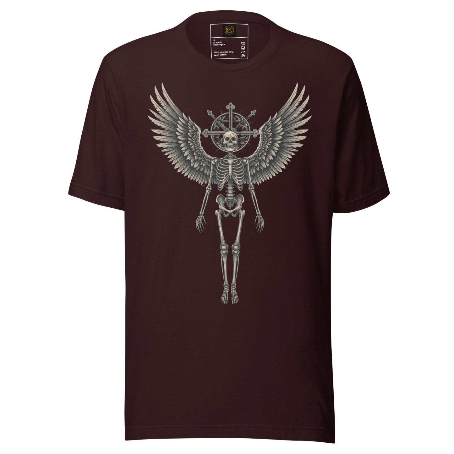 Grave to Glory – Cotton Graphic T-Shirt for Men and Women, Angel Skeleton Streetwear with Glowing Halo Design, Spiritual Grunge Apparel for Soul Survivors and Resilient Rebels