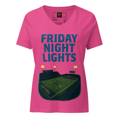 Friday Night Lights – V-Neck Cotton Football Shirt for Women, Capital High Game Night Spiritwear with End Zone Graphic, Alumni and Student Season Apparel