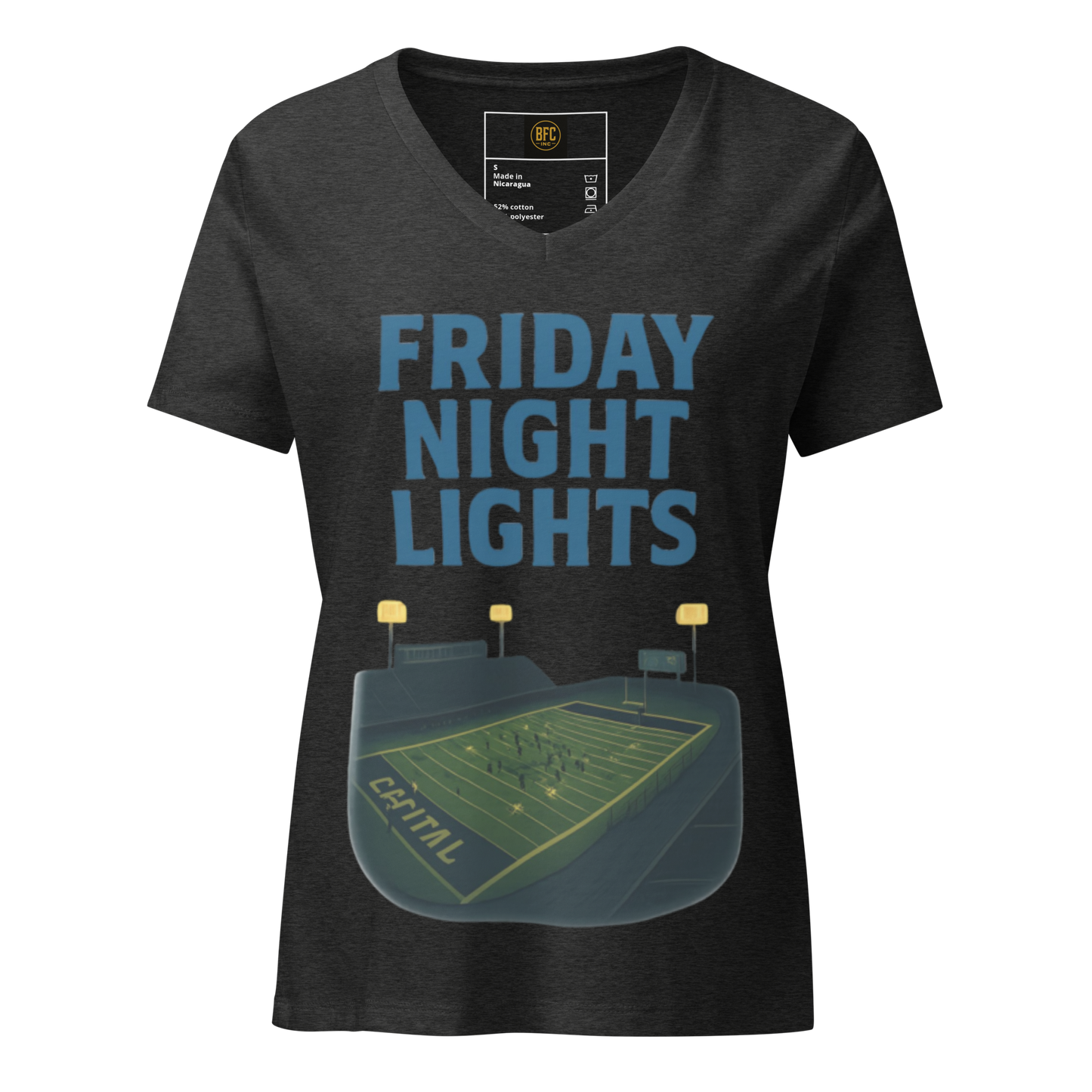 Friday Night Lights – V-Neck Cotton Football Shirt for Women, Capital High Game Night Spiritwear with End Zone Graphic, Alumni and Student Season Apparel