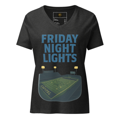 Friday Night Lights – V-Neck Cotton Football Shirt for Women, Capital High Game Night Spiritwear with End Zone Graphic, Alumni and Student Season Apparel