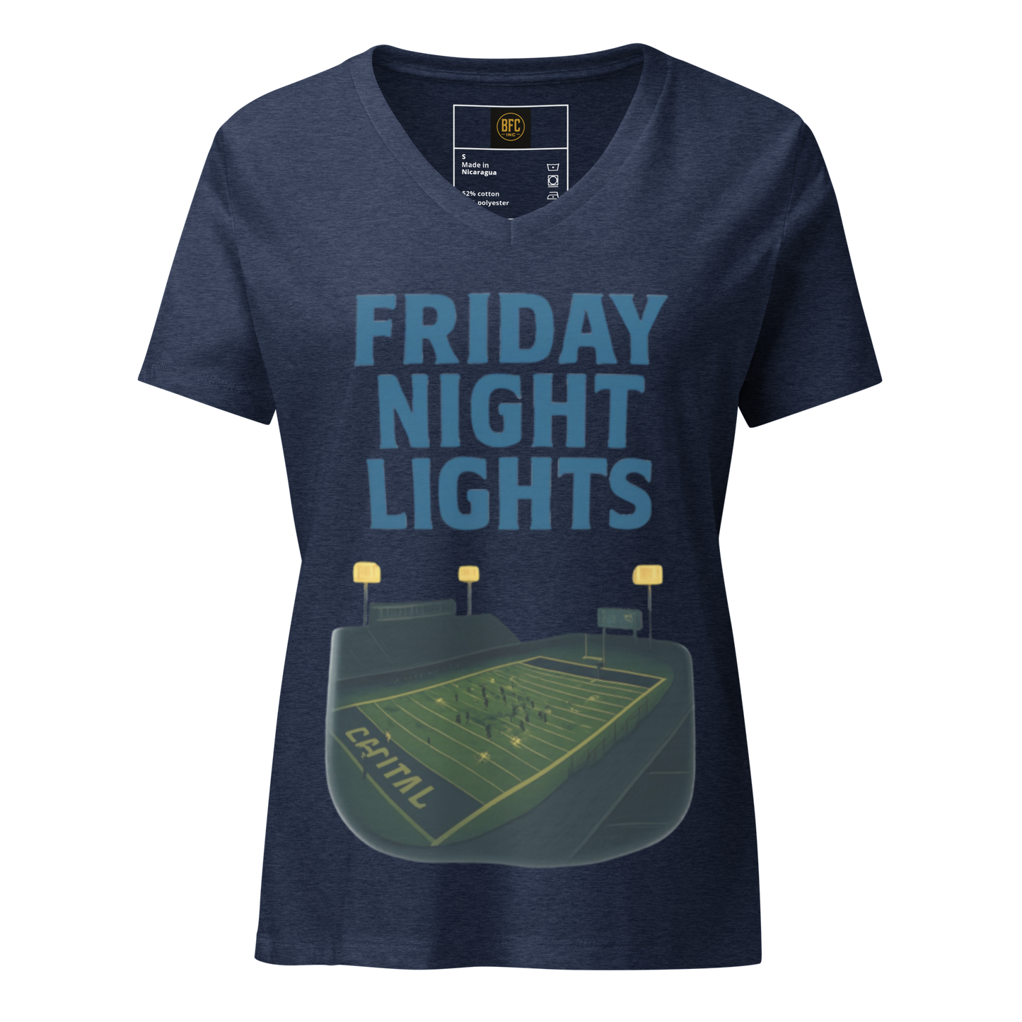Friday Night Lights – V-Neck Cotton Football Shirt for Women, Capital High Game Night Spiritwear with End Zone Graphic, Alumni and Student Season Apparel