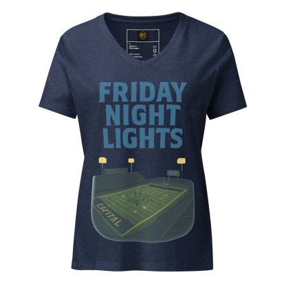 Friday Night Lights – V-Neck Cotton Football Shirt for Women, Capital High Game Night Spiritwear with End Zone Graphic, Alumni and Student Season Apparel