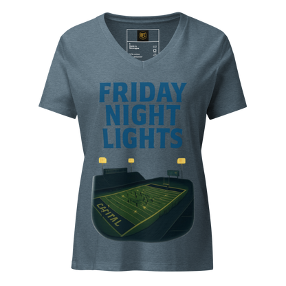 Friday Night Lights – V-Neck Cotton Football Shirt for Women, Capital High Game Night Spiritwear with End Zone Graphic, Alumni and Student Season Apparel