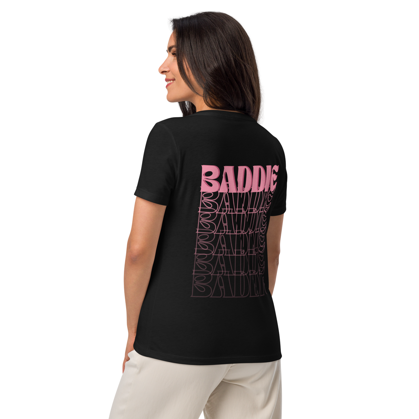 Your Baddie – Cotton V-Neck T-Shirt for Women, Main Character Graphic Tee with Pink Power and Cosmic Confidence, Bold Feminine Streetwear for Stylish Empowerment