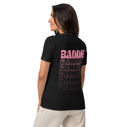 Your Baddie – Cotton V-Neck T-Shirt for Women, Main Character Graphic Tee with Pink Power and Cosmic Confidence, Bold Feminine Streetwear for Stylish Empowerment