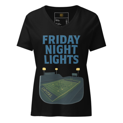 Friday Night Lights – V-Neck Cotton Football Shirt for Women, Capital High Game Night Spiritwear with End Zone Graphic, Alumni and Student Season Apparel