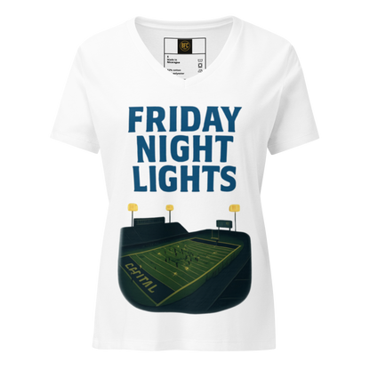 Friday Night Lights – V-Neck Cotton Football Shirt for Women, Capital High Game Night Spiritwear with End Zone Graphic, Alumni and Student Season Apparel