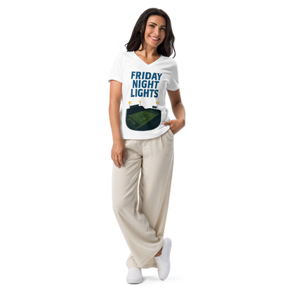 Friday Night Lights – V-Neck Cotton Football Shirt for Women, Capital High Game Night Spiritwear with End Zone Graphic, Alumni and Student Season Apparel