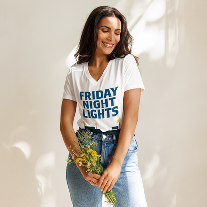 Friday Night Lights – V-Neck Cotton Football Shirt for Women, Capital High Game Night Spiritwear with End Zone Graphic, Alumni and Student Season Apparel