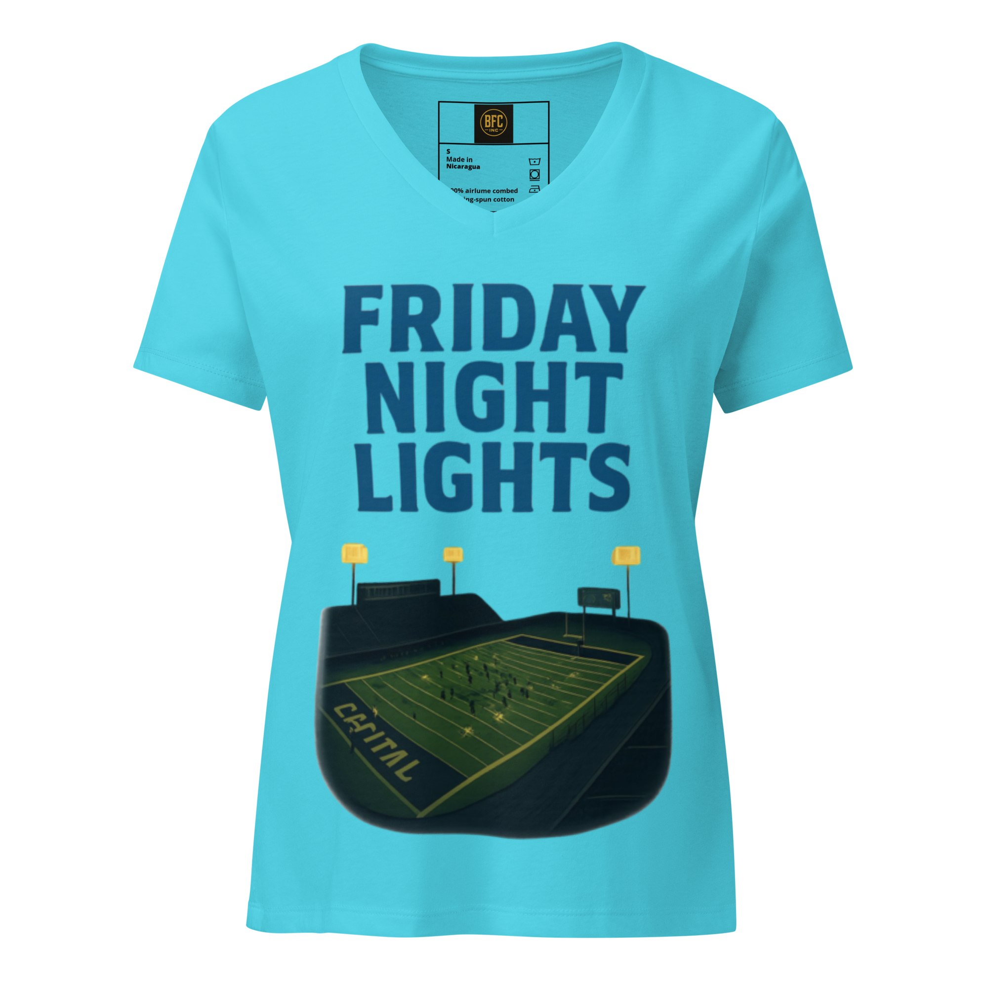 Friday Night Lights – V-Neck Cotton Football Shirt for Women, Capital High Game Night Spiritwear with End Zone Graphic, Alumni and Student Season Apparel