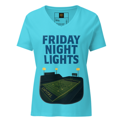 Friday Night Lights – V-Neck Cotton Football Shirt for Women, Capital High Game Night Spiritwear with End Zone Graphic, Alumni and Student Season Apparel