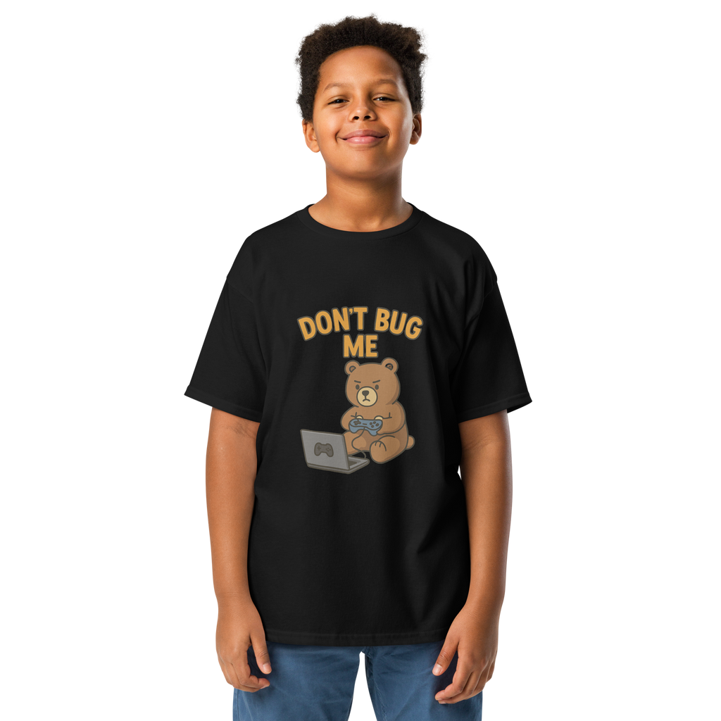 Don't Bug Me – Funny Gaming Cotton Shirt for Kids, Cartoon Bear Graphic Tee, Do Not Disturb Youth Gamer Mode T-Shirt