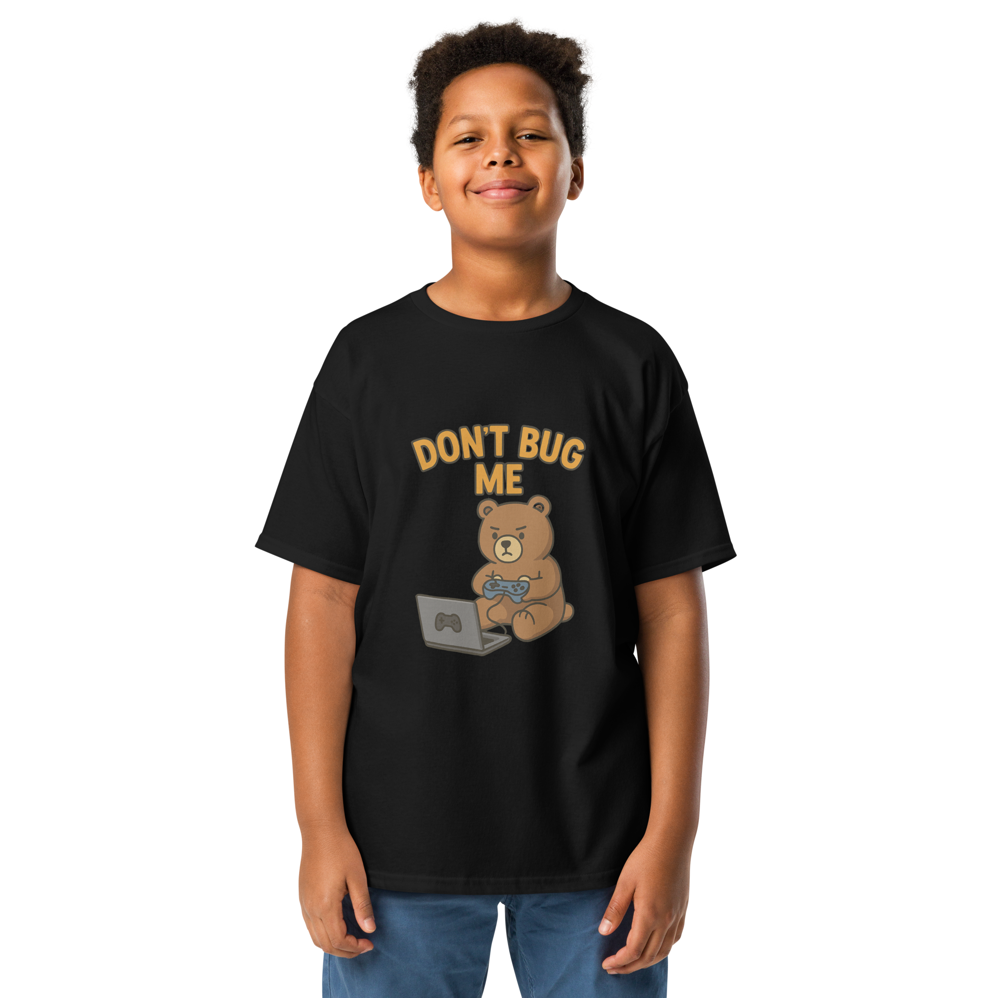 Don't Bug Me – Funny Gaming Cotton Shirt for Kids, Cartoon Bear Graphic Tee, Do Not Disturb Youth Gamer Mode T-Shirt