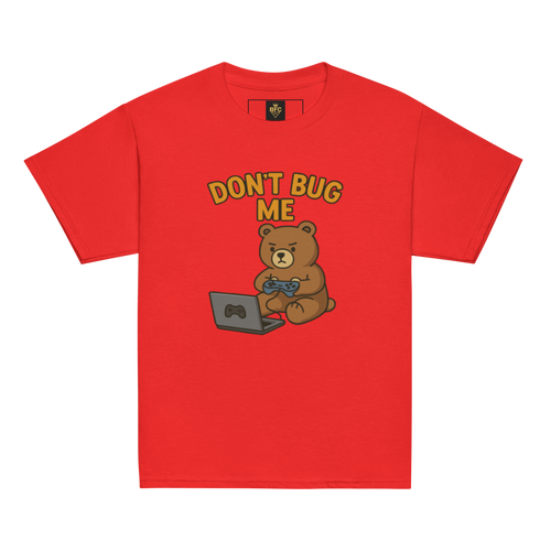 Don't Bug Me – Funny Gaming Cotton Shirt for Kids, Cartoon Bear Graphic Tee, Do Not Disturb Youth Gamer Mode T-Shirt