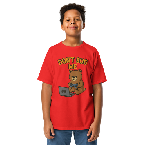 Don't Bug Me – Funny Gaming Cotton Shirt for Kids, Cartoon Bear Graphic Tee, Do Not Disturb Youth Gamer Mode T-Shirt