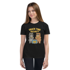 Snack Time Security – Funny Cotton Streetwear Shirt for Kids, Cartoon Bear Foodie Tee, Urban Graphic Youth T-Shirt, Playful Snack-Themed Apparel